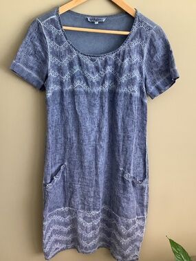 Blue Linen Dress with Pockets!